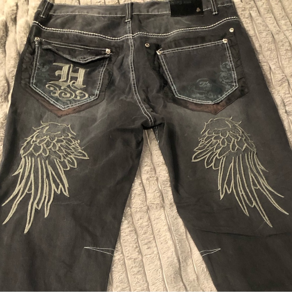 Black Wash Pants Embroidered Wings